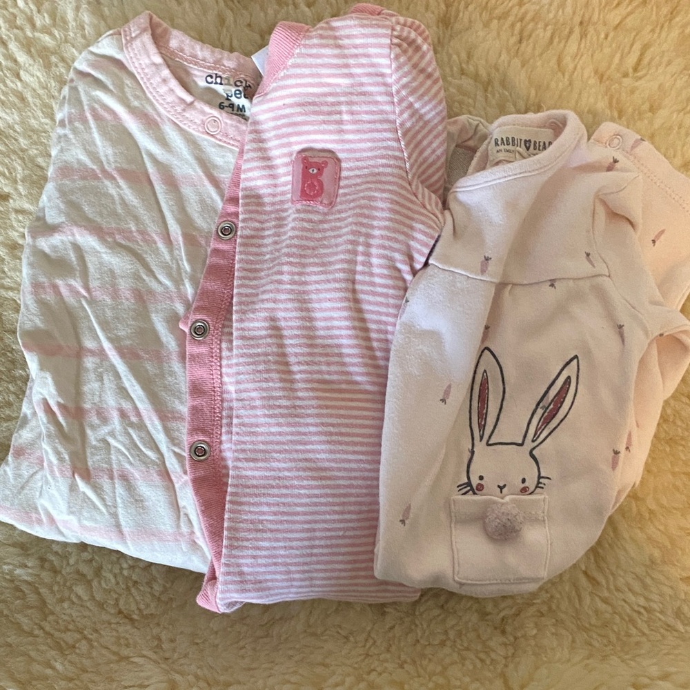 chick pea Pink and White Baby Pajama Set